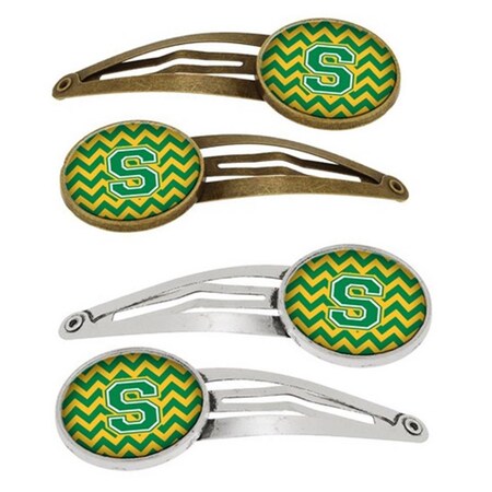 Carolines Treasures Letter S Chevron Green and Gold Barrettes Hair Clips, Set of 4, 4PK CJ1059-SHCS4